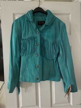 New Scully Large Women's Turquoise Suede Fringe Jacket